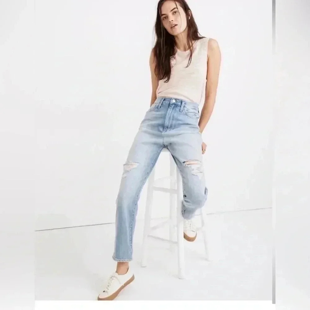 MADEWELL THE MOM JEAN IN GILFORD WASH RIPPED EDITION SIZE 27